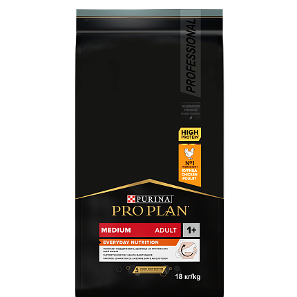 Сухой корм Pro Plan Medium Adult для взрослых собак средних пород, с курицей 18 кг